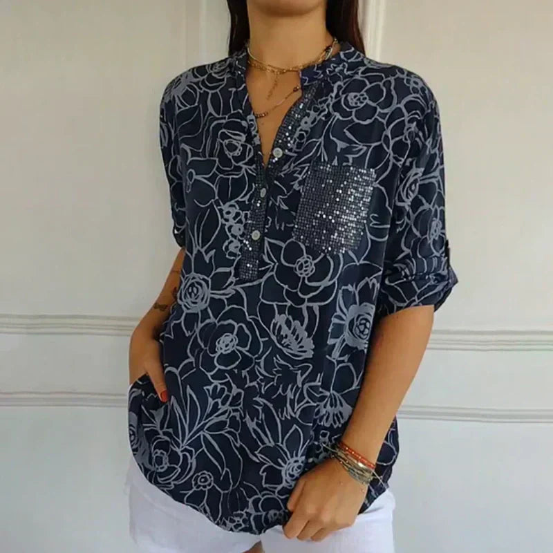 Greta | Blus med blommönster