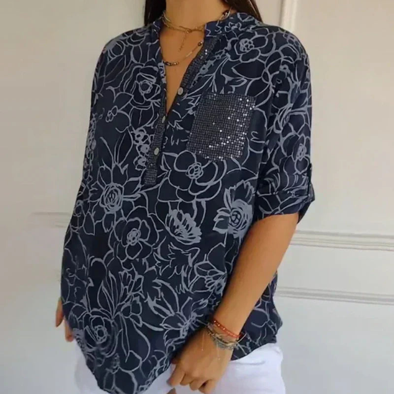 Greta | Blus med blommönster