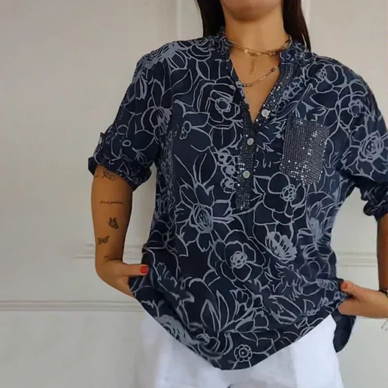 Greta | Blus med blommönster